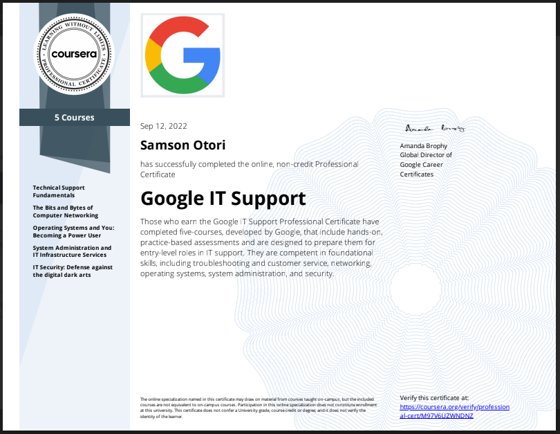 Google IT Support Professional Certificate