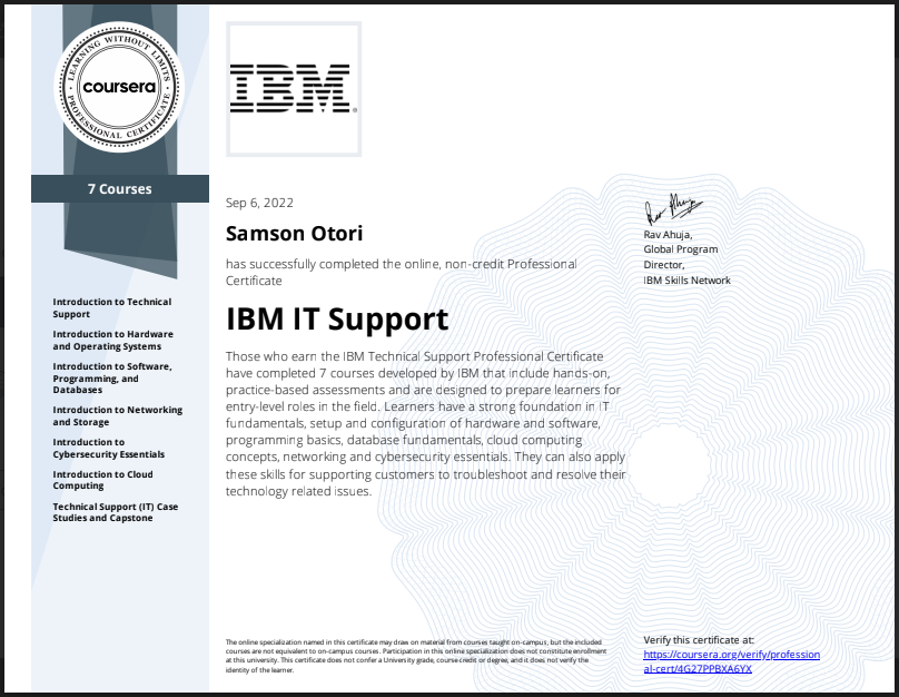 IBM IT Support Professional Certificate