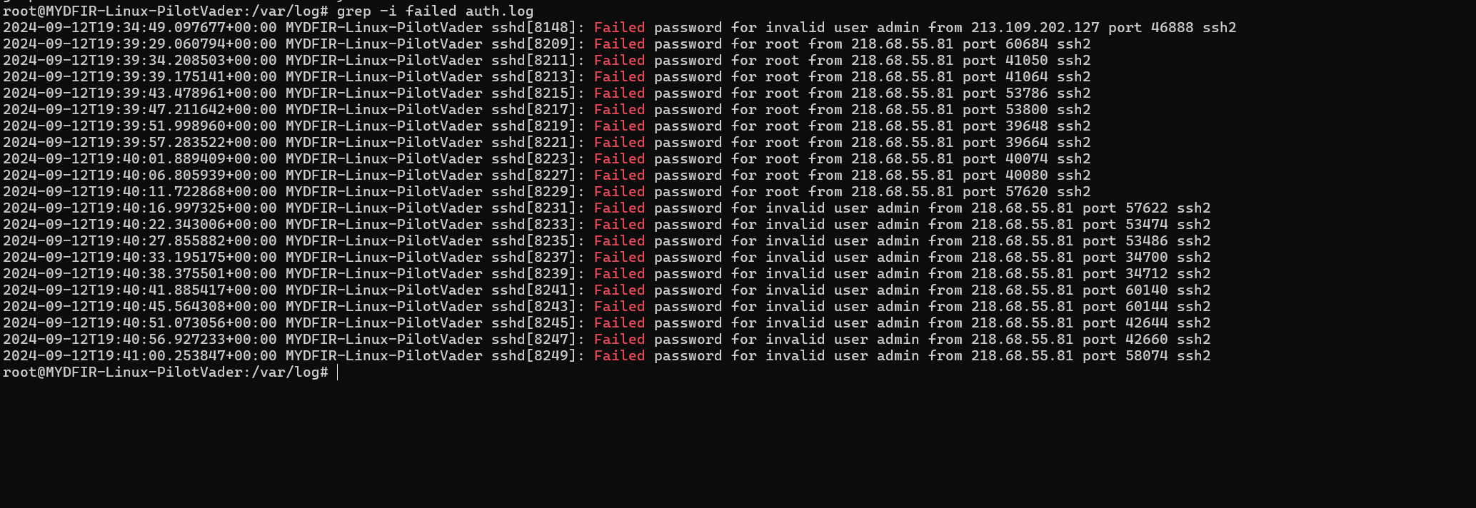 Failed Login Attempts Filtered by 'failed' Keyword